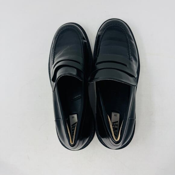 Zara Chunky Platform Loafers Black Lug Sole Slip-On Size EU 38/US 8 - Picture 8 of 12